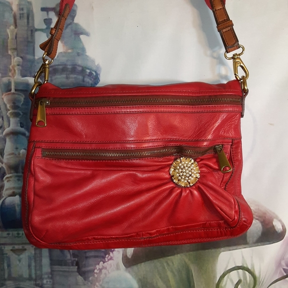 🪶 Red fossil leather bag - Picture 1 of 12
